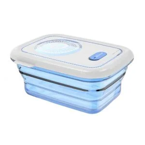 Blue collapsible food storage container oblique